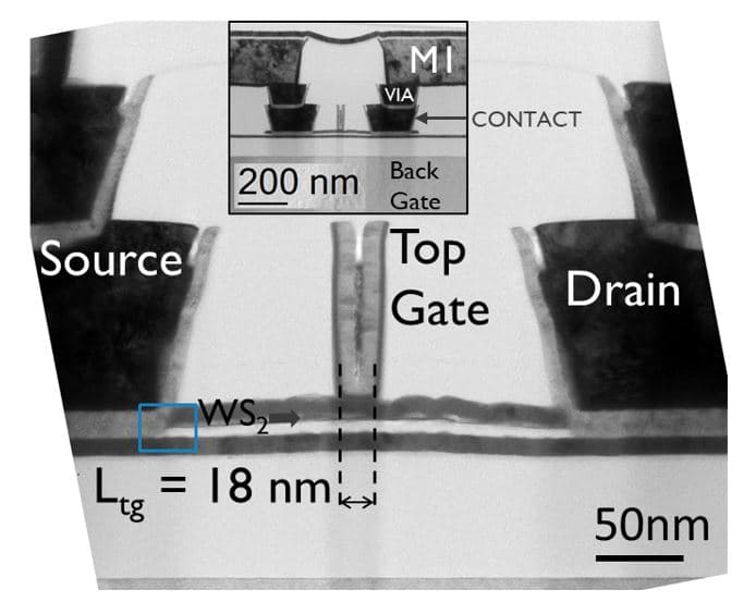 EM image of a 2D device fabricated with 300mm processes. 